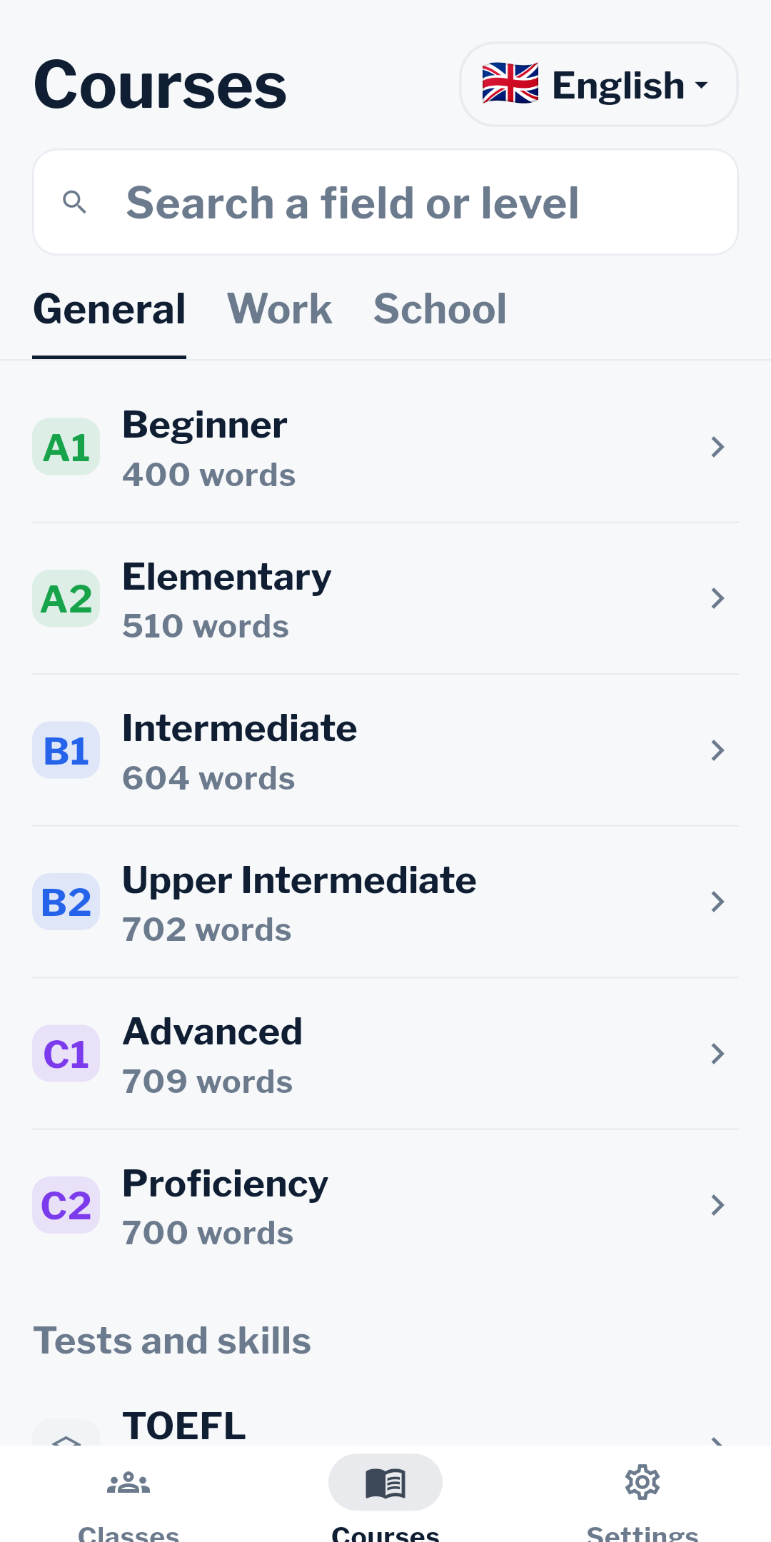 Courses from A1 to C2