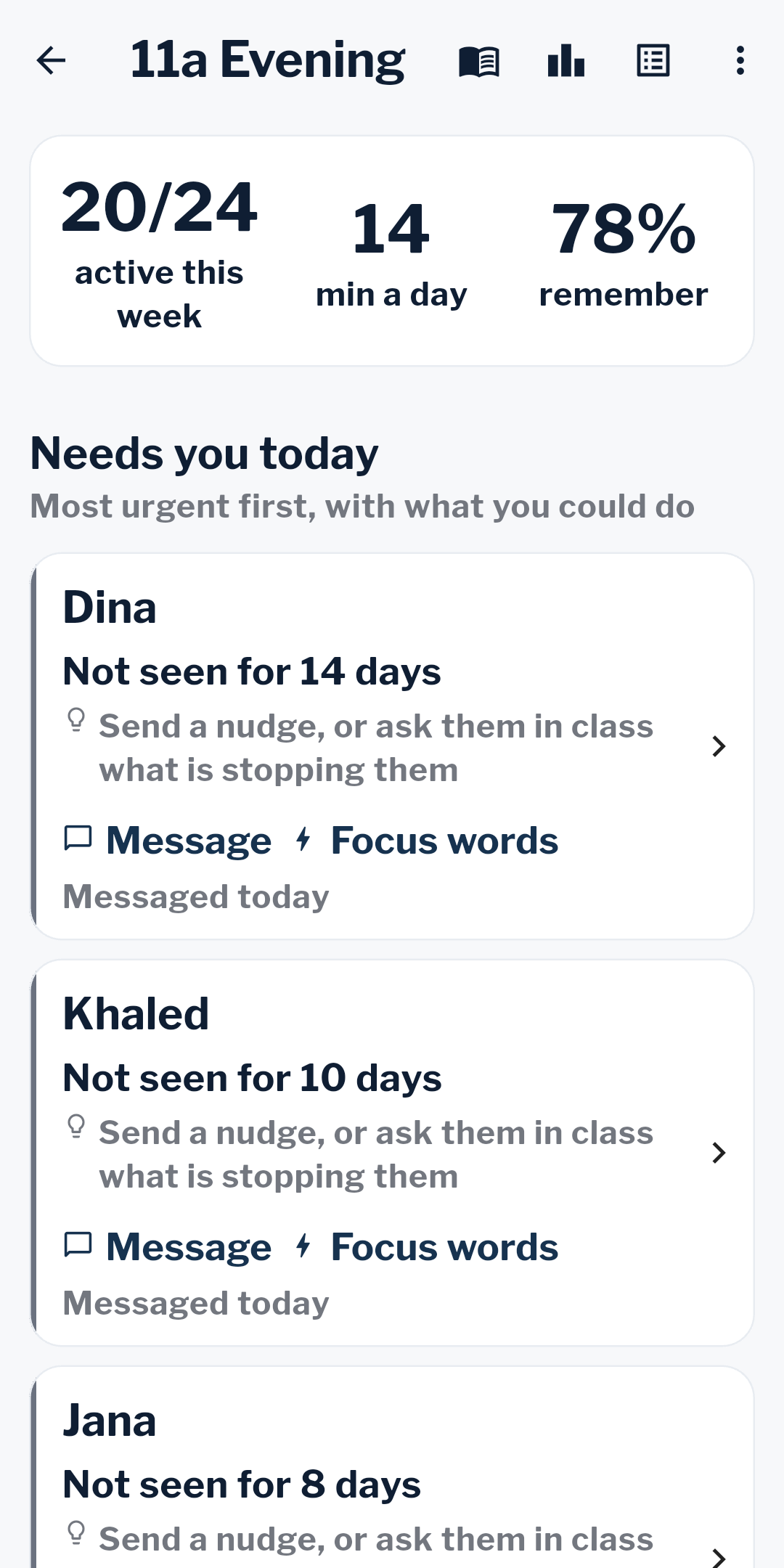 A class: students who need you today